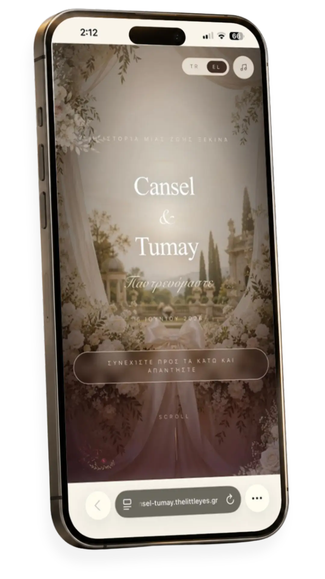 The Little Yes wedding invitation preview on a phone